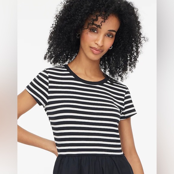NWT J. Crew Factory Striped Short-Sleeve Knit Mixi Dress, Black & White, Size XS - Picture 2 of 15